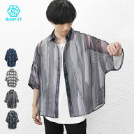 メッシュ 総柄 オーバーサイズ シャツ メンズ ドルマンシャツ メンズ シアー素材 半袖シャツ 柄シャツ オ…