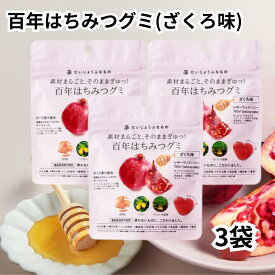 百年はちみつグミ ざくろ味 3袋 だいじょうぶなもの 無添加 食品添加物不使用 上白糖不使用 子供 おやつ 健康 美容 送料無料