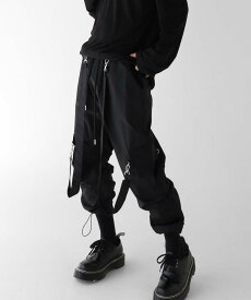 ストラップカーゴパンツ メンズ ジョガーパンツ カーゴパンツ 春 韓国ファッション モード系ファッション 黒 モード系 ウエストゴム 長ズボン かっこいい おしゃれ ブラック
