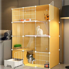 猫ケージ 屋内 大型 トイレ付き 3段 DIY 猫ベビーサークル 取り外し可能な金属ワイヤー犬小屋クレート 大型運動場所 1～2匹の猫に最適