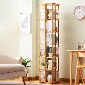 木製本棚 回転式本棚 360°長虹アクリル 4段/5段 直径40cm 耐荷重80kg A4が入る高さ 書棚 大容量 サイレント回転 絵本棚 漫画 小さい本棚 ブックシェルフ CDラック DVDラック 組立簡単 ブラウン-6層