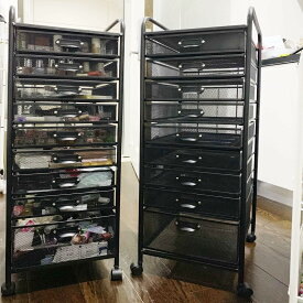 収納 キャスター付き 引き出しワゴン ガレージオフィスホーム用金属製ローリングストレージカートメタルメッシュ収納カート、ホイール付きカートオーガナイザー、化粧品、キッチン用品、ユーティティ、オフィス用品、ツール用の引き出し付きスリ 10 Drawers Black