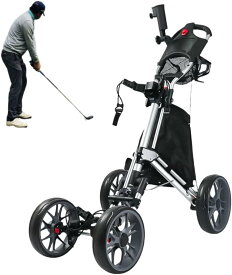 ゴルフカートプッシュプルゴルフ用カートゴルフバッグ折り畳み式カート アルミ合金製 4輪のほうが安定する ハンドブレーキとドリンクホルダー付き 練習収納 開閉が簡単 手引きゴルフクラブ ゴルフ用品多機能手押しボールカート レッド