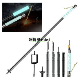 トレッキングポール 軽量 夜間発光 多機能 6in1 登山ストック 登山杖 用ストック 滑り止め コンパクト アルミ製 長さ調整可能 5段 組み立て式 護身用品 用スティック 遠足 徒歩 ハイキング ハイキングポール