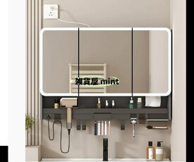 洗面化粧台ミラーキャビネットLED 照明付き 防曇スマート鏡 化粧鏡 壁掛け、洗面所収納 用紙取り出し穴付き タッチセンサー 取り付け簡単 (70*13*65cm,グレー)