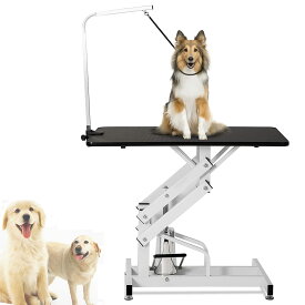 トリミングテーブル 油圧式 大型犬/中型犬/小型犬 猫/犬用グルーミングテーブル 高耐久 頑丈 ペット トリミング台 油圧昇降式テーブル 耐荷重150KG 調節可能なアーム/縄付き 折りたたみ式 ペット乾燥ショーテーブル 108*60cm 高さ調整範囲57-92cm