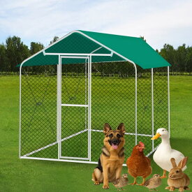 鶏小屋 屋外 大型 亜鉛メッキ鋼製 雨よけ 扉付き 犬小屋 屋根付き 日よけ 家禽ケージ飼育ケージ 組み立て簡単分解して繰り返し使用可能(3*4*2m)
