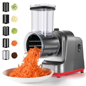電動野菜スライサー、電動チーズおろし器、電動サラダメーカー野菜スライサーシュレッダー果物と野菜用電動おろし金、5つの異なる形状の刃付き、チーズ、キュウリ、ニンジンに最適