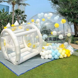 インフレータブル クリアPVCバブルバルーンハウス 空気注入式バブルハウスドーム 屋外 子供用 透明 バルーン バブル クリア テント トンネルと 送風機付き 空気ポンプ パーティー 結婚式 イベント 展示会用 3mラウンド+チャ 3M