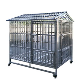 お見逃しなく！ペットケージ 大型犬 ドッグケージ ステンレス鋼 犬用ケージ ドッグハウス 中型犬 犬小屋 屋根付き キャスター付き サイドドア付き 組立簡単 脱走防止 噛みに耐える 分離式底 取り出し簡単 独立な餌ドア 頑丈 室内 室外