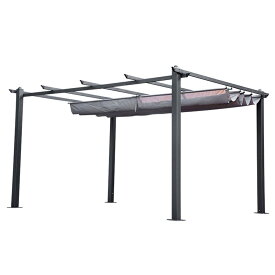 『ポイント5倍!11月限定!』サンシェードキャノピーパティオガゼボ付き屋外格納式パーゴラ、ガーデンポーチ裏庭用の完全アルミニウム合金フレーム付きグリルキャノピー,グレー