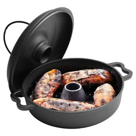 焼き芋器 石 石焼鍋 焼き芋/とうもろこし/栗など器 鋳物ホーロー鍋 多機能 鋳鉄鍋 焼芋鍋 鉄鋳物 ビビンバ鍋 敷板 ハンドル付き 家庭用 ダブルハンドル鍋調理器具 IH200V・ガスコンロ対応 防錆 速い熱伝導 28cm