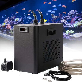 水槽クーラー 水槽冷却クーラー、商業水族館水チラーマシン 160L/300L/500L 水耕水チラーインテリジェント一定水槽チラー、ポンプとホース付き淡水/海水、水族館や魚屋や養魚場に適用110V 黒い 300L