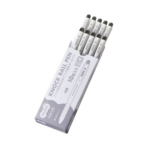 TANOSEE ノック式なめらかインク油性ボールペン グリップなし 0.5mm 黒 （軸色：白）1セット（100本：10本×10パック） 筆記具 