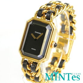Chanel シャネル プルミエール M レディース腕時計 クォーツ H0001 ブラック ゴールド ドレスウォッチ チェーン 黒 【中古】