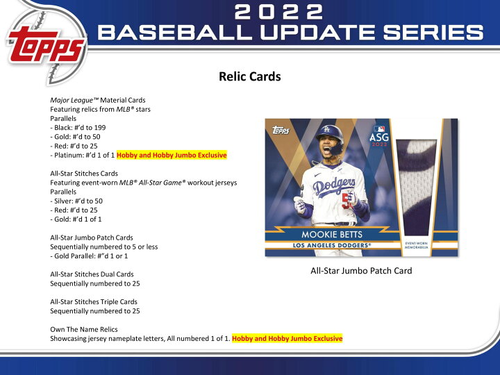 楽天市場】MLB 2022 TOPPS UPDATE SEREIES BASEBALL JUMBO : カードショップ MINT