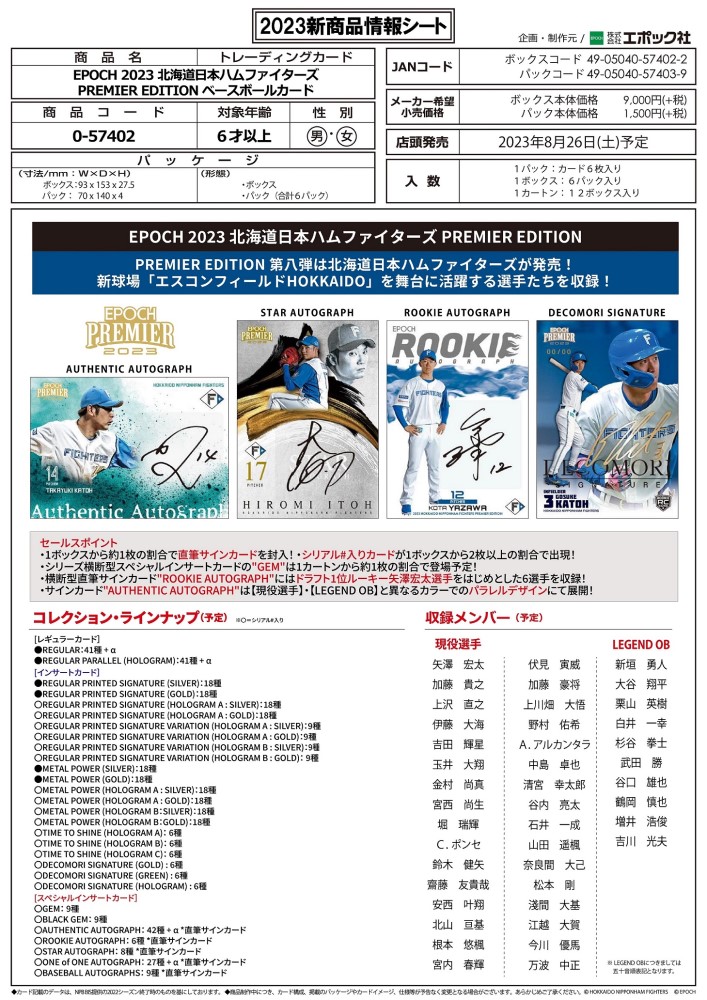 当店限定販売 予約 EPOCH 2023 北海道日本ハムファイターズ PREMIER EDITION 1ボックス