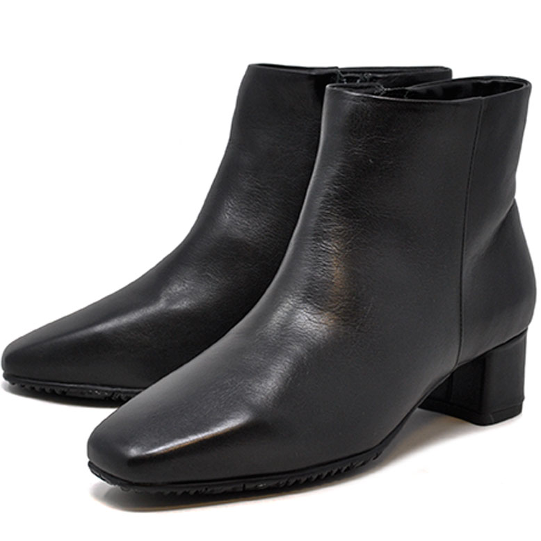 冬靴 レディース 本革 ブーツ 5841 ブラック 黒 3E ショートブーツ セナムーン SENA MOON 防滑 天然皮革 婦人ブーツ 靴 シューズ ヒール