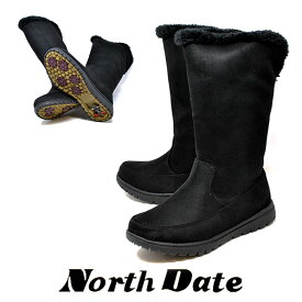 防寒 スパイク スノーブーツ 黒 NORTH DATE ミドル 北海道 冬靴 ノースデイト 38033 黒 ブラックスエード 冬 雪道 防滑 レディース ブーツ 婦人靴 アウトドア