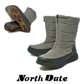 防寒 スパイク スノーブーツ 前ファスナー NORTH DATE ミドル 北海道 アウトドア 冬靴 ノースデイト 38037 チャコール 冬 雪道 防滑 レディース ブーツ 婦人靴