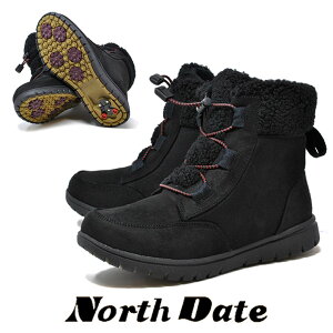 防水 防寒 スパイク スノーブーツ 38044 ショート NORTH DATE 北海道 冬靴 ノースデイト ブラック 黒 冬 雪道 防滑 レディース ブーツ 婦人靴 Wグリップ ワンタッチスパイク