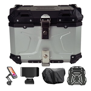 バイク用リアボックス バイクケース 大容量 45L スマホホルダー付 フルフェイス対応 角部補強 アルミ合金 頑丈で壊れにくい 簡単着脱 防水 バイクボックス トップケース トップボックス 内