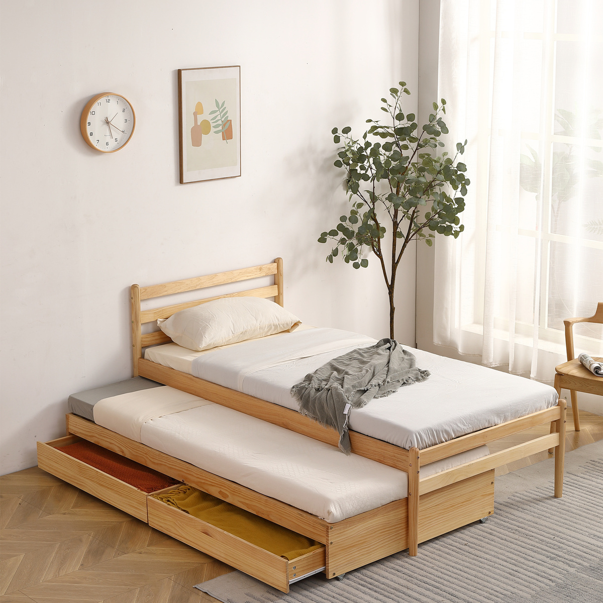 楽天市場】親子ベッド フレームのみ シングルベッド 引き出し付き 木製