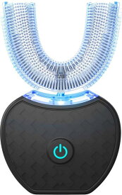 四代目電動歯ブラシ 音波振動歯 ブラシ IPX7防水 ワイヤレス充電 360°U型 ブラック【先着100名限定4880円】