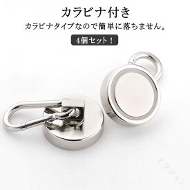カラビナ ネオジム磁石 4個セット 超強力 3サイズ展開 32mm 42mm 25mm 防水 垂直最大66kg 強力 防錆 キッチン 収納 フック マグネットフック 超強力 マグネット ネオジム 磁石 フック 防錆 4個se