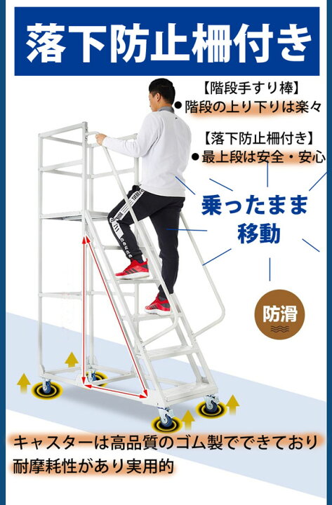 楽天市場】【在庫あり】移動式踏台 柵付き高所作業台 作業用踏台 