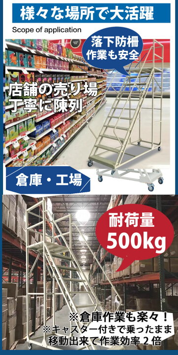 楽天市場】安全柵付き踏台 キャスター 高所作業台 作業用踏台 移動式 