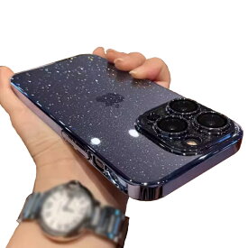 星空 デザイン ラメ 入り 薄型 透明 耐衝撃 iPhone14 15 16 対応 レンズ 保護 付き 高耐久 スマホ ハード ケース