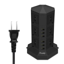 電源タップ 縦型コンセント タワー式 オフィス・会議用 USB急速充電 3m 1500wスイッチ付 12口 3層 Powerjc