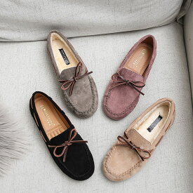 レディース モカシン 防寒 痛くない 歩きやすい カジュアル 甲浅 リボン モカシン ムートン ファー ローファー あったか やわらかい 内ボア ファー 春秋冬 オシャレ かわいい