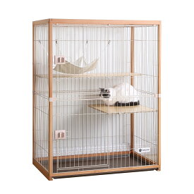 猫 ケージ キャットケージ 2段 木製フレーム ハンモック付 広々 大型 猫ゲージ 高級感 ナチュラル