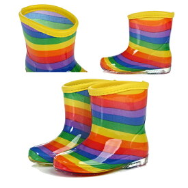 キッズ レインシューズ ベビー レインブーツ 子供 男の子 女の子 男女兼用 幼児 小学生 長靴 可愛い 滑り止め 水遊び 梅雨対抗 通園 雨具 軽量 軽い おしゃれ レインボー 虹 PVC　15.0~20.0cm PVC 13.0~21.0cm