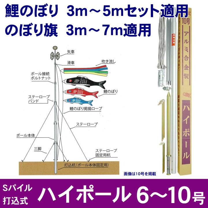 楽天市場】ハイポール 6号 8号 10号 鯉のぼり のぼり旗 Sパイル打込式 