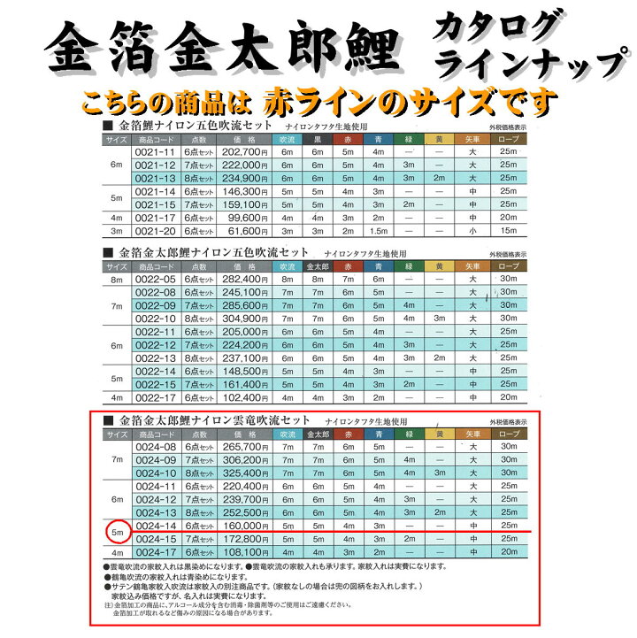 楽天市場】鯉のぼり 金箔金太郎鯉 雲竜吹流セット 5m 6点セット 0024 