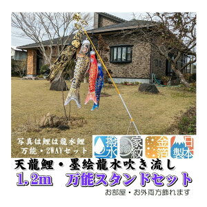 鯉のぼり 天龍鯉 万能スタンドセット 1.2m 万能取付スタンド付 水袋付 墨絵龍吹き流しセット 0269-06 団地鯉 ポリエステル生地 金箔加工 撥水加工 金箔墨絵風吹流し 家紋・名前 お庭用 ベラン