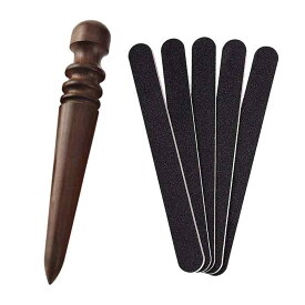 コバ磨き 黒檀製 レザークラフト レザースティック ヘリ磨き 革磨き 専用 工具 檀木 製 仕上げ 革手芸 革細工 革工芸道具 サンドスティック付き （ブラウン）