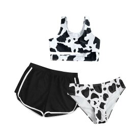 水着 キッズ 女の子 ベビー ジュニア セパレート ビキニ 3点セット ショートパンツ 黒白 モノクロ 春夏 ポリエステル ビーチ プール 海水浴