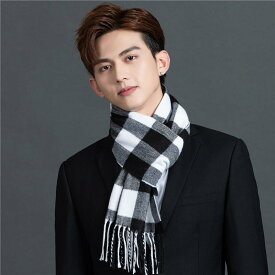マフラー 男性用 高校生 大学生 チェック柄 防寒 あったか 黒 ブラック 秋冬3