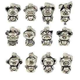 シルバー ペンダントトップ 干支 十二支 925シルバー レトロ アニマルモチーフ DIY アクセサリーパーツ ブレスレット ネックレス 鼠 牛 虎 兎 龍 蛇 馬 羊 猿 鶏 犬 猪