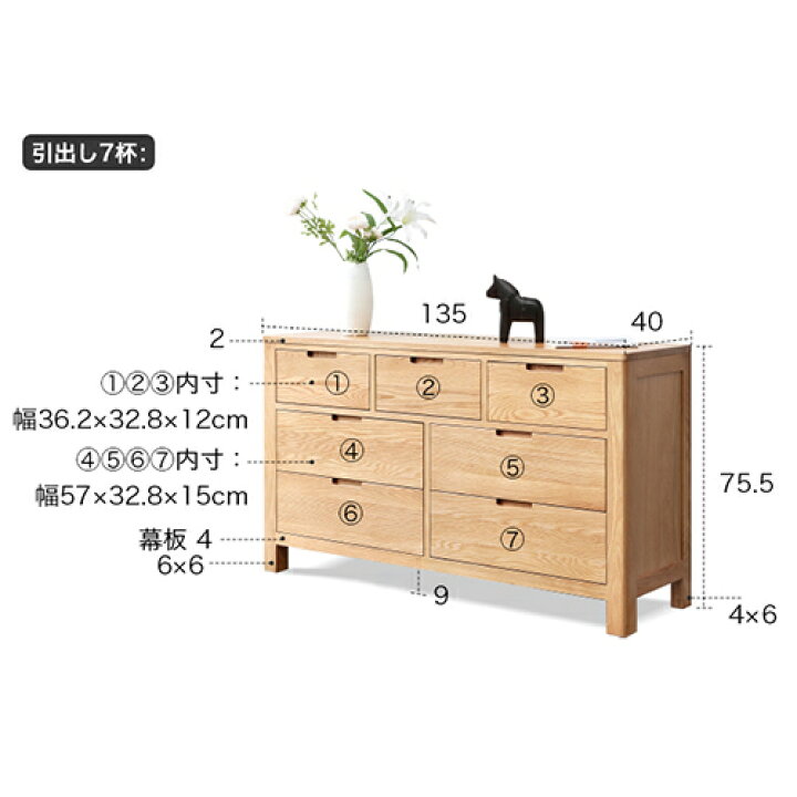 楽天市場】キャビネット 幅95.5cm 幅135cm 完成品 チェスト 引き出し7 
