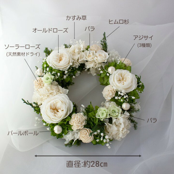 楽天市場 プリザーブドフラワーリース ホワイト ギフト リースフラワー 枯れない花 フラワーギフト プリザーブドフラワー フラワーリース リース 退職祝い 誕生日 母の日 プレゼント お祝い 新築祝い 引越祝い 母の日 結婚記念日 結婚祝い ウエディング ブライダル 出産