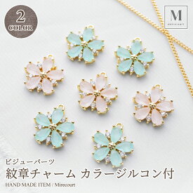 紋章チャーム カラージルコン付き (2個入) 14金メッキ ビジューパーツ アクセサリー パーツ,ハンドメイド,ビーズ,ビジュー,材料 ビーズ ストーン ハンドメイドイヤリング チャーム ピアス