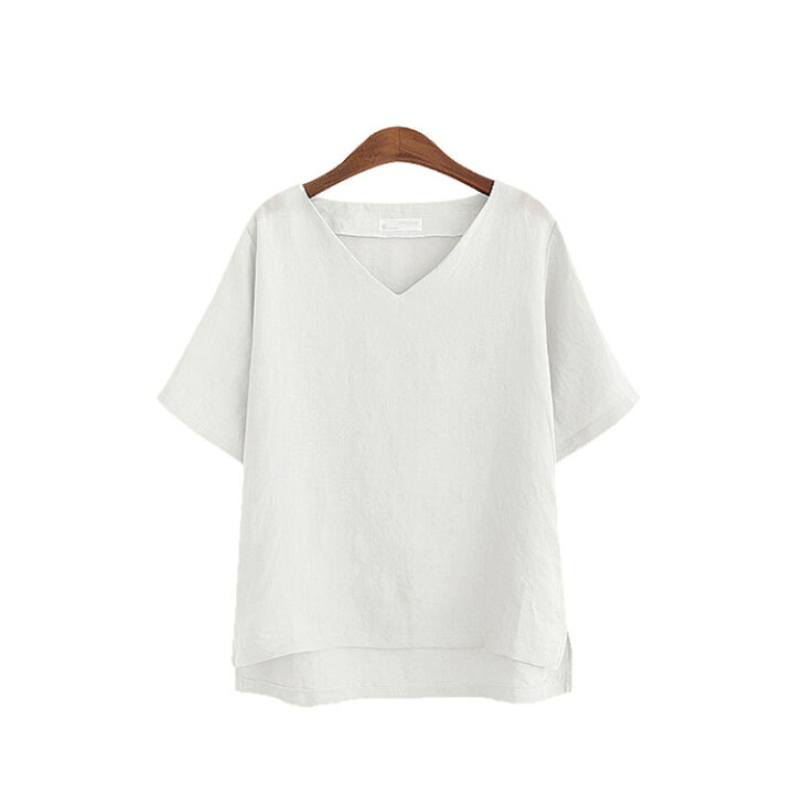 楽天市場】Vネック トップス リネン トップス 綿麻 Tシャツ ブラウス 