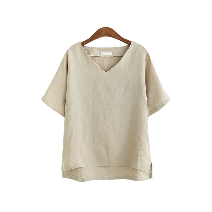 楽天市場】Vネック トップス リネン トップス 綿麻 Tシャツ ブラウス 