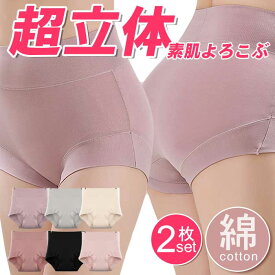 【150円OFFクーポン配布中】 【高評価★4.5以上★】【2枚セット】 超立体ショーツ ハイウエストショーツ 温活 綿 下着 インナー 立体 3D ストレスフリー お腹すっぽり お尻すっぽり ボクサー コットン 伸縮性 通気性 レディースショーツ ショーツセット 立体ショーツ