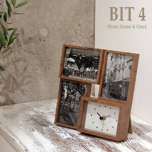 【送料無料】【アウトレット】 BIT4 「 時計付き フォトフレーム ビットフォー 」TEAK L版 置き時計 掛け時計 壁掛置兼用 木製 ナチュラル ガラス製 写真立て 時計付き 3枚 複数 インテリア 結
